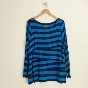 Vince Camuto Blue/Black Stripe Tiered Long Sleeve Top Women’s 1X